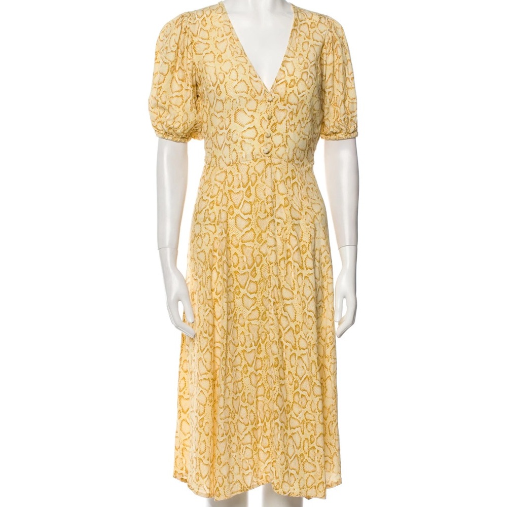 Faithful the Brand Delia Yellow Snakeskin Midi Dress - Med (NWOT)